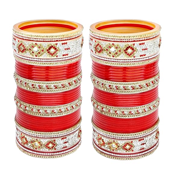 Tehzeeb Creations Bridal Bangle Set Designer Red Color Chuda Dulhan Punjabi Choora Fashion Wedding Chura for Women