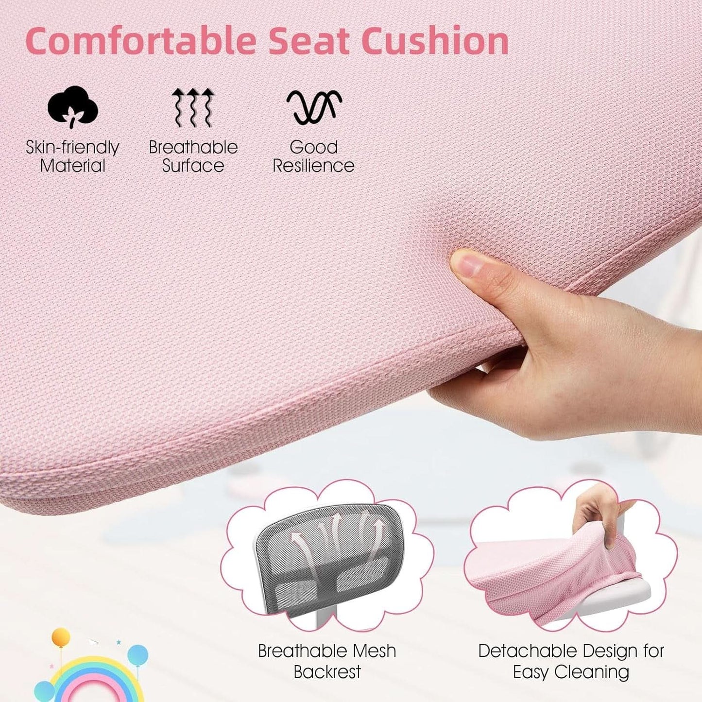 Kids Desk Chair Pink Height Adjustable Lumbar Support