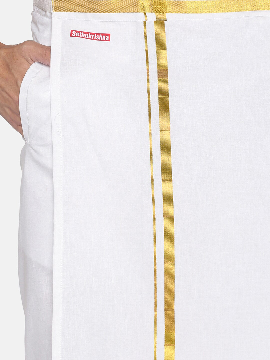 Sethukrishna White Solid Readymade Cotton Dhoti For Men