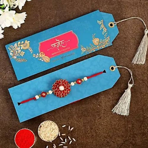 Premium Beads Flower Rakhi & Almonds Jar