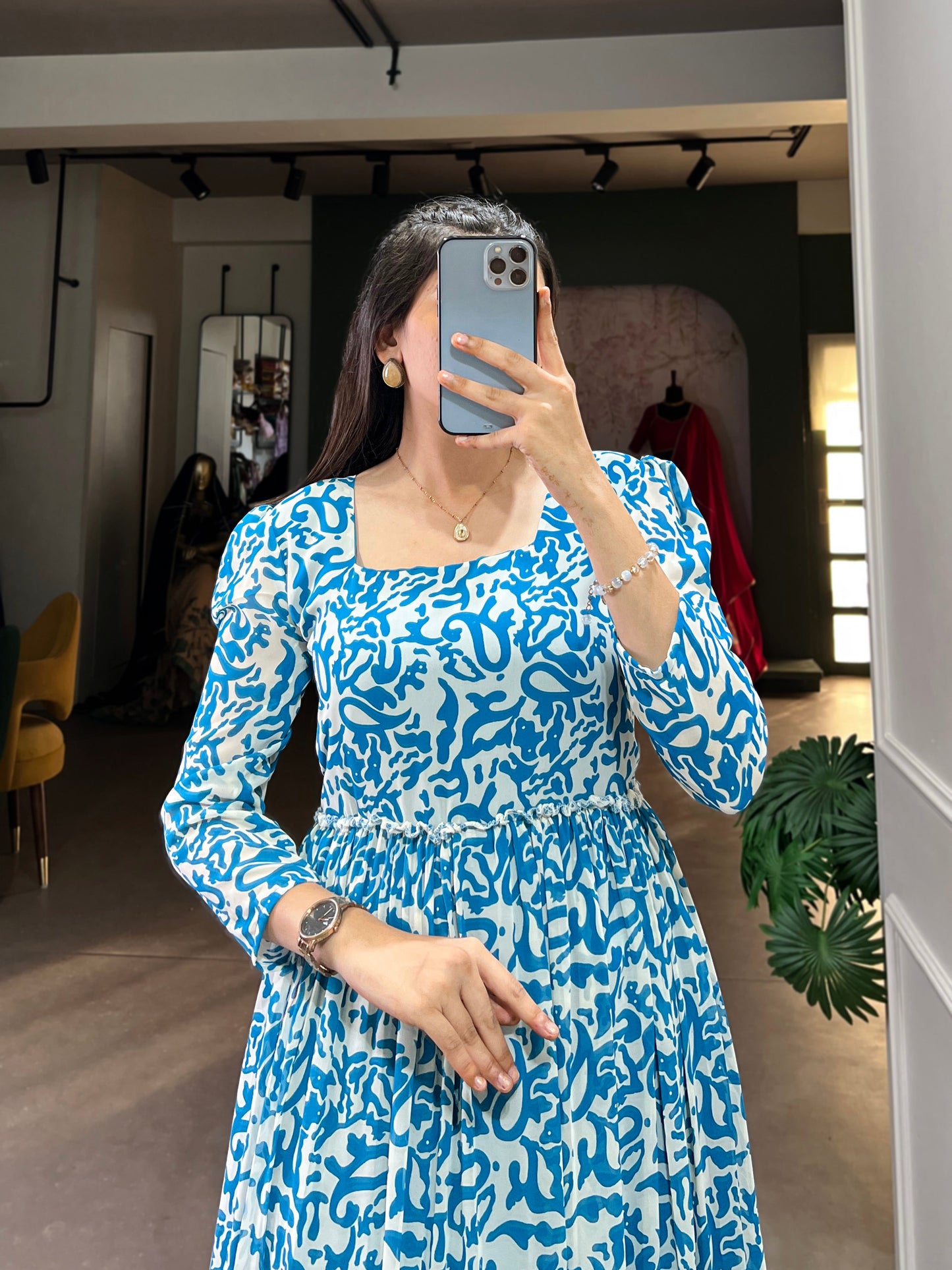 Lorenvalley Blue Georgette Printed Gown