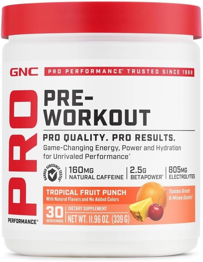 GNC Pro Performance Pre-Workout, Tropical Fruit Punch, 30 Servings