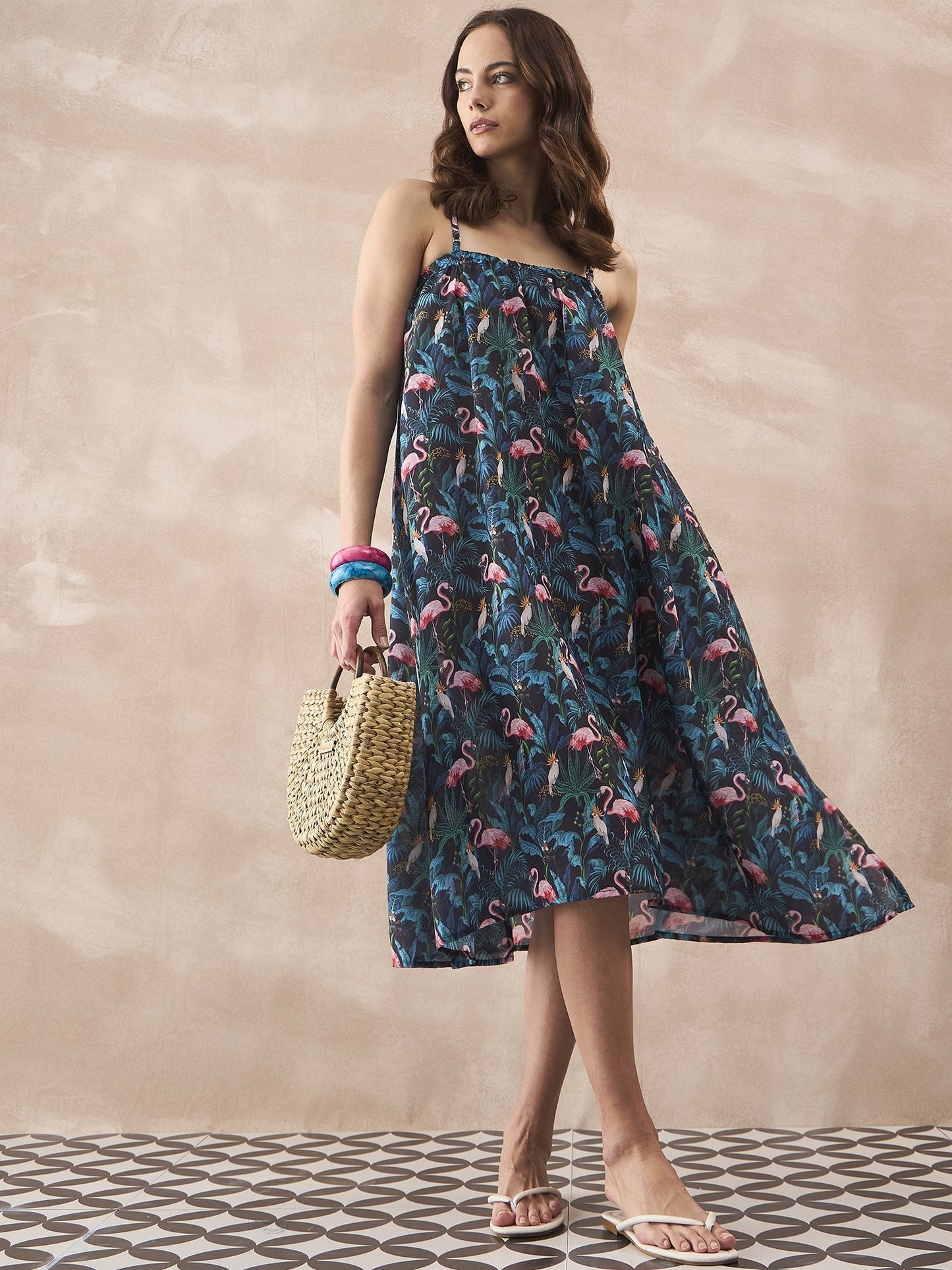 InWeave Black Swan Leaf Strappy Dress