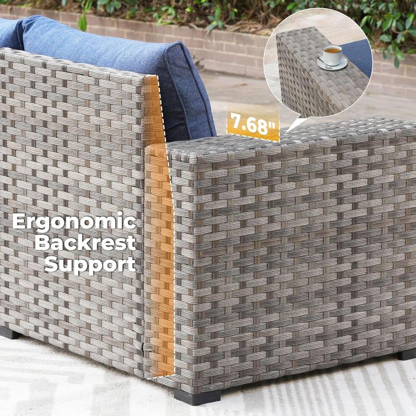 Modular Outdoor Wicker Sofa Set with Fire Pit Table