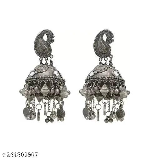 Tehzeeb Creations Women's Black Colour Oxidised Jhumki