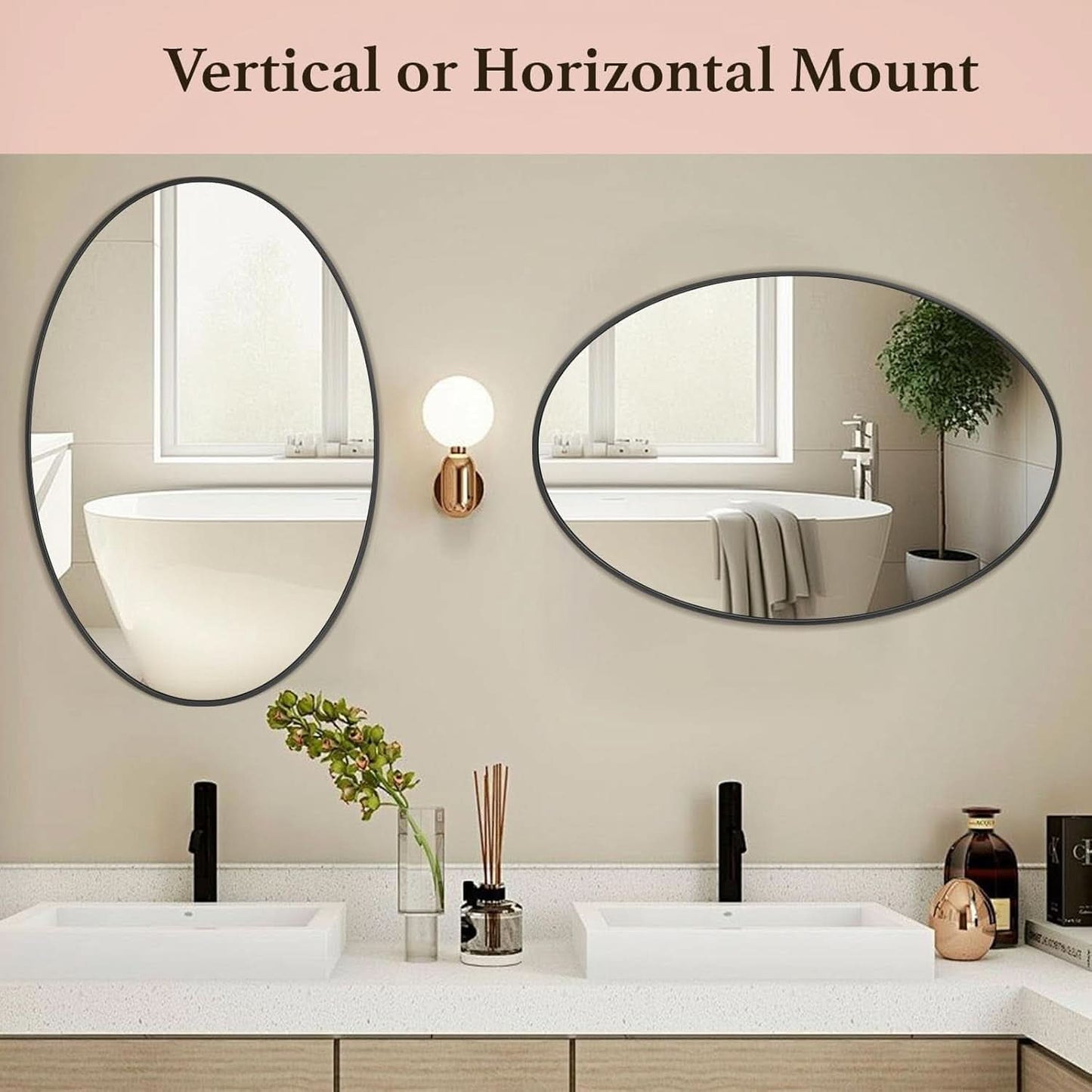 Oval Mirror 20x30 Black Bathroom Vanity Wall Mount
