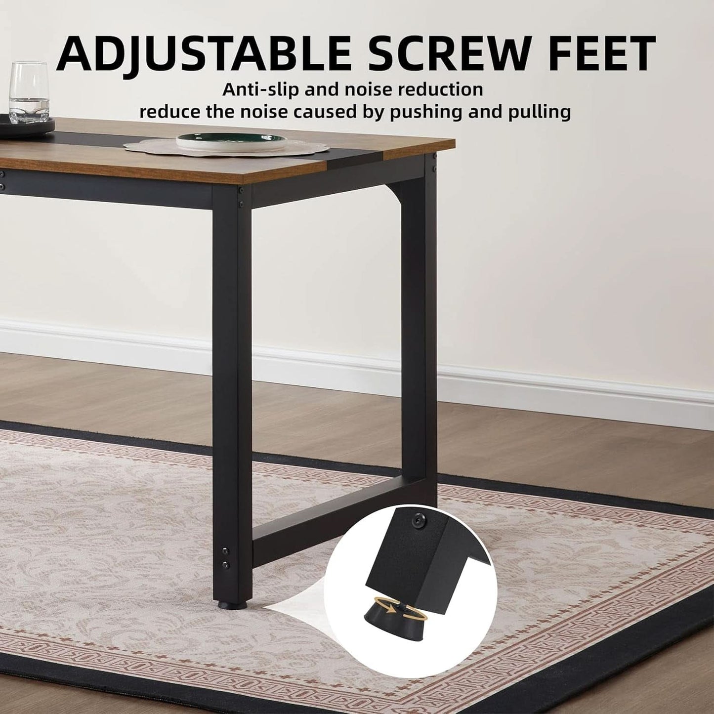 Large Computer Desk 59.8 Inches Wooden Surface Rustic Black