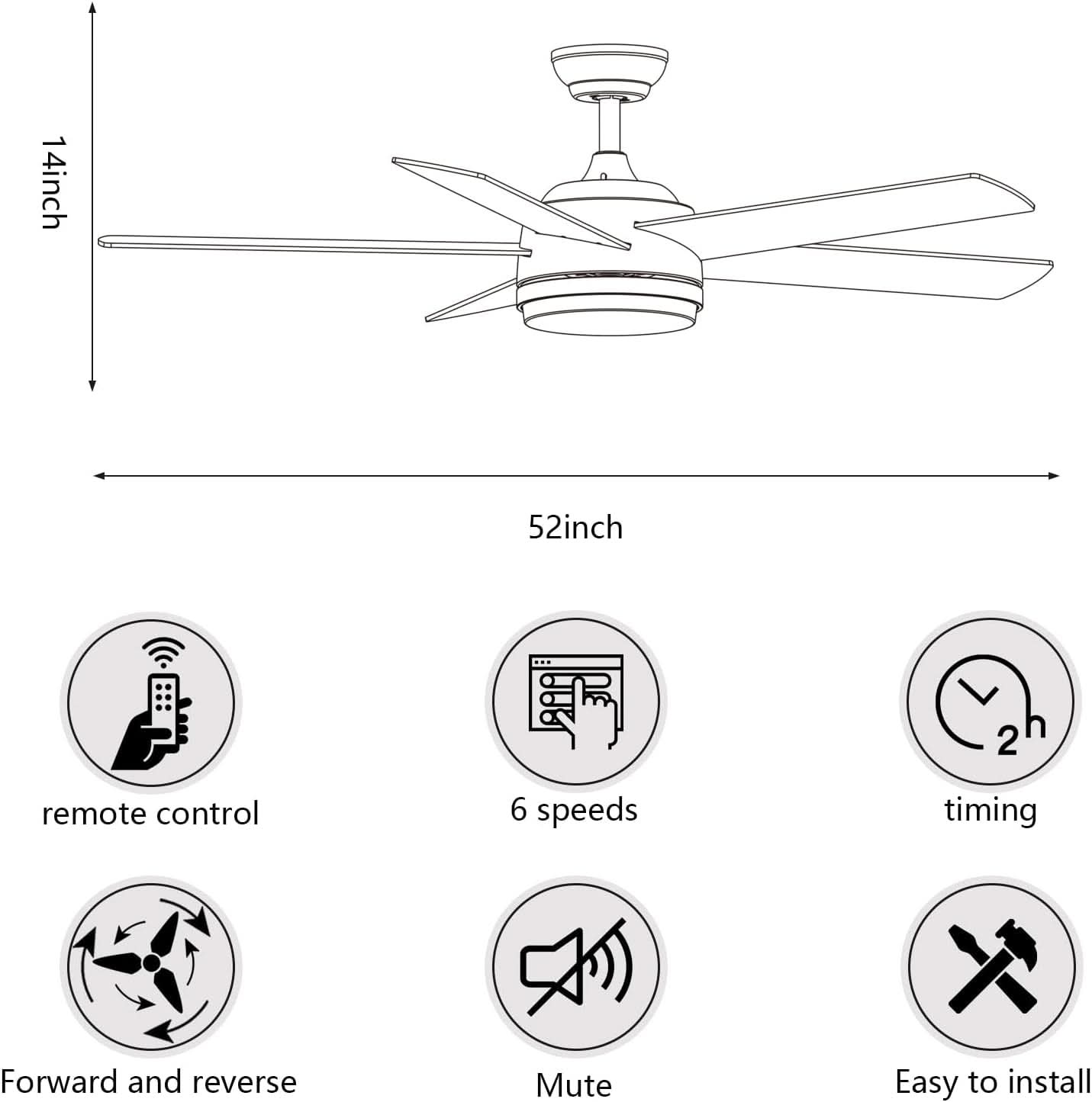 52 Inch White Ceiling Fan With Dimmable LED Lights