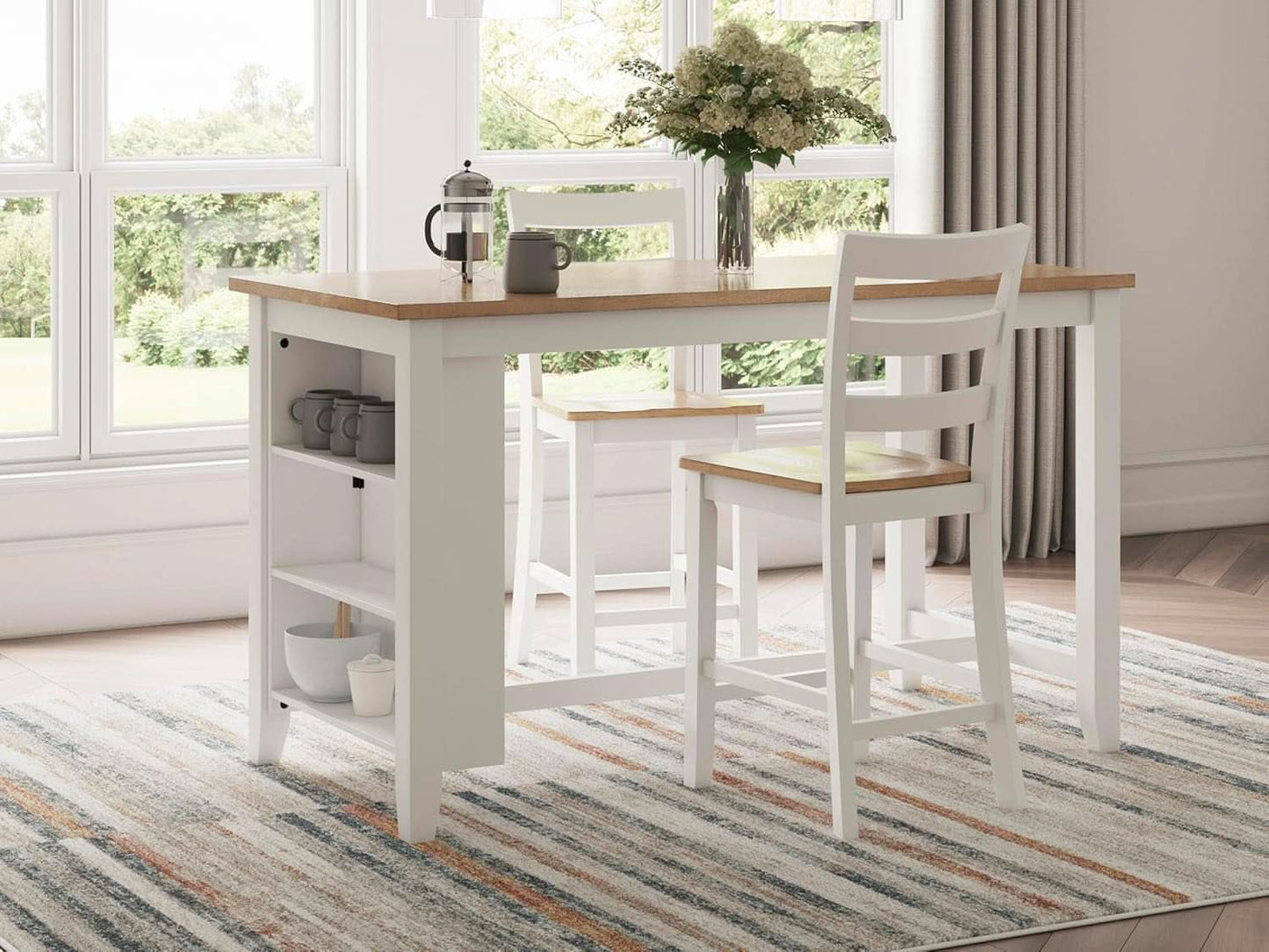 Farmhouse Counter Height Dining Table 3 Shelves Light Brown