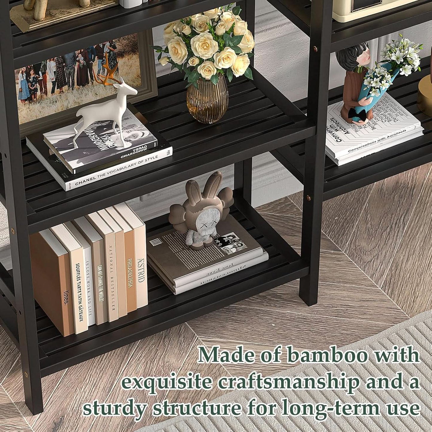 Double Wide Black Bookshelf Freestanding 6 Feet Tall