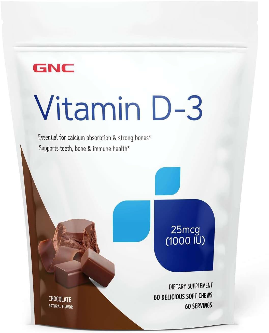 GNC Vitamin D-3 Soft Chews 1000 IU, Chocolate, 60 Soft Chews