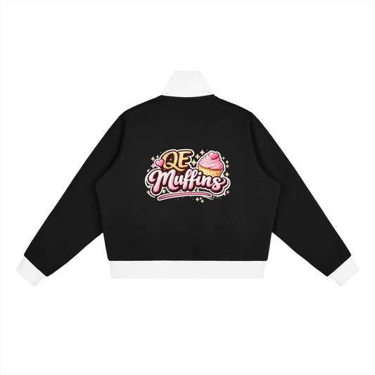 QE Muffins Contrast Side Stripe Fleece Cropped Track Jacket