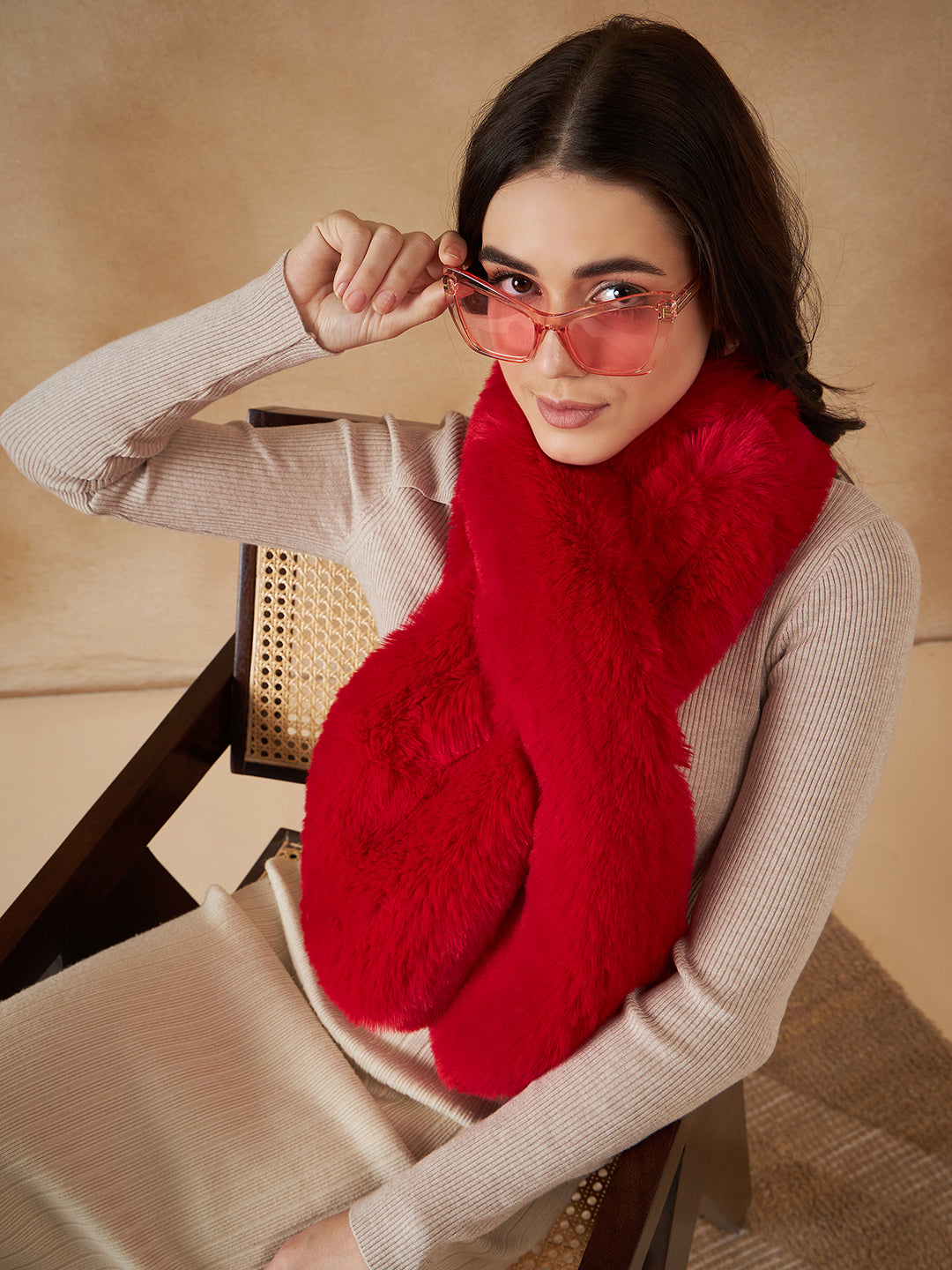 InWeave Women's Cherry Red Faux Fur Neck Warmer