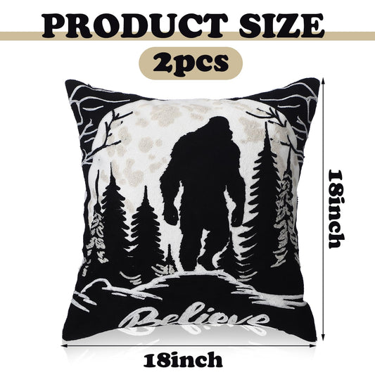 Burbell Bigfoot Christmas Pillow Covers Set of 2 Black 18x18
