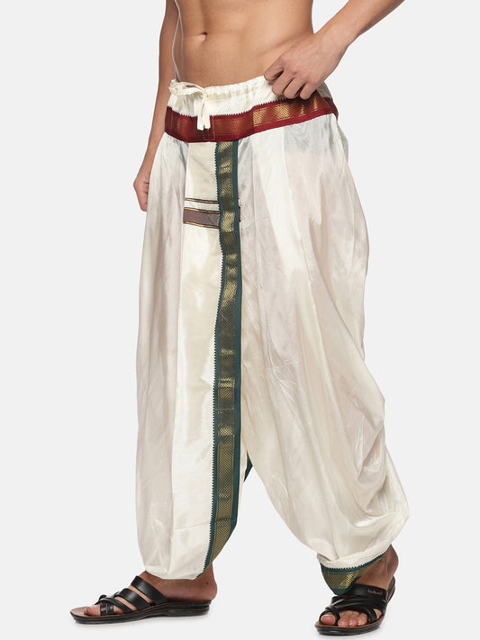 Sethukrishna Men Cream Solid Art Silk Dhotis