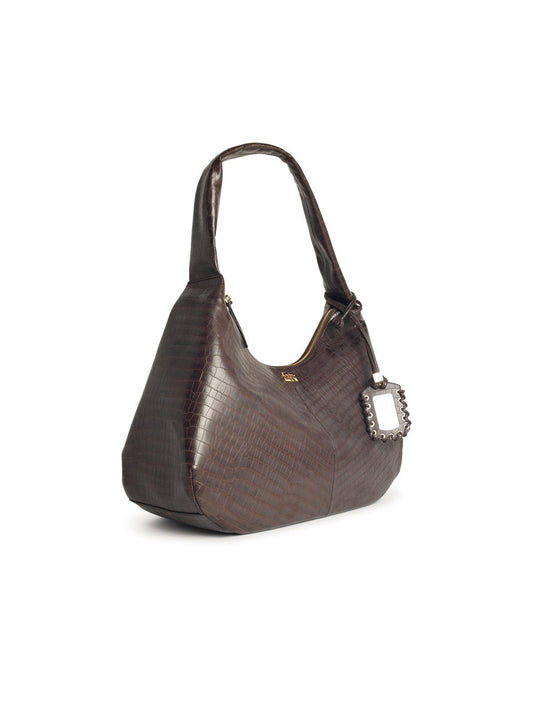 Ganni 'Bou Croco Xxl' Brown Recycled Leather Blend Bag Women