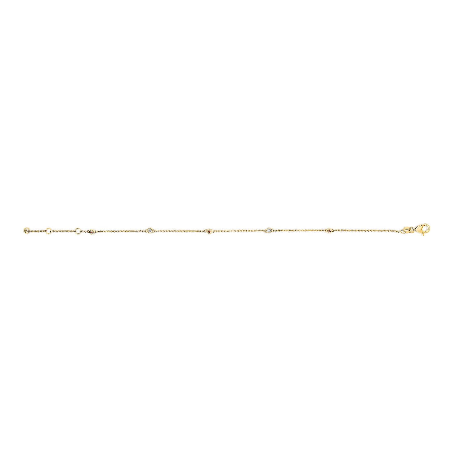 14K Yellow Gold Alternating Red Ruby and White Diamond Bezel Station Chain Bracelet (I-J Color, SI2-I1 Clarity) - 7.5" Inches