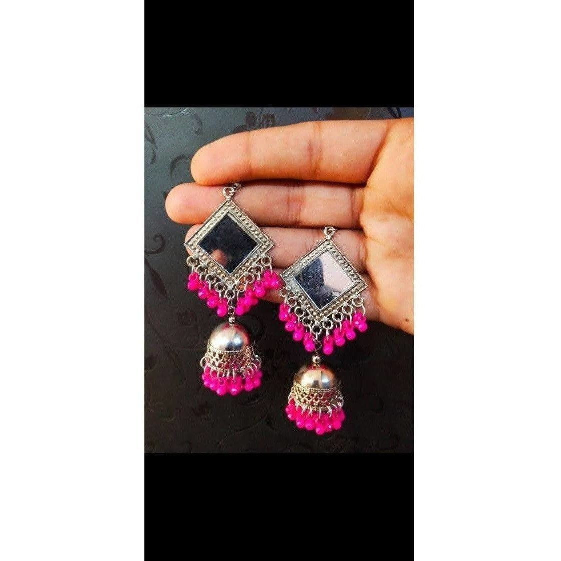 MS Fashion India Muskan Fancy Mirror Work Pink Smart Earrings
