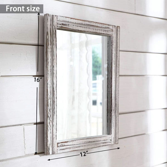 Wall Mirror Wood Framed Rustic Rectangle Small Decorative