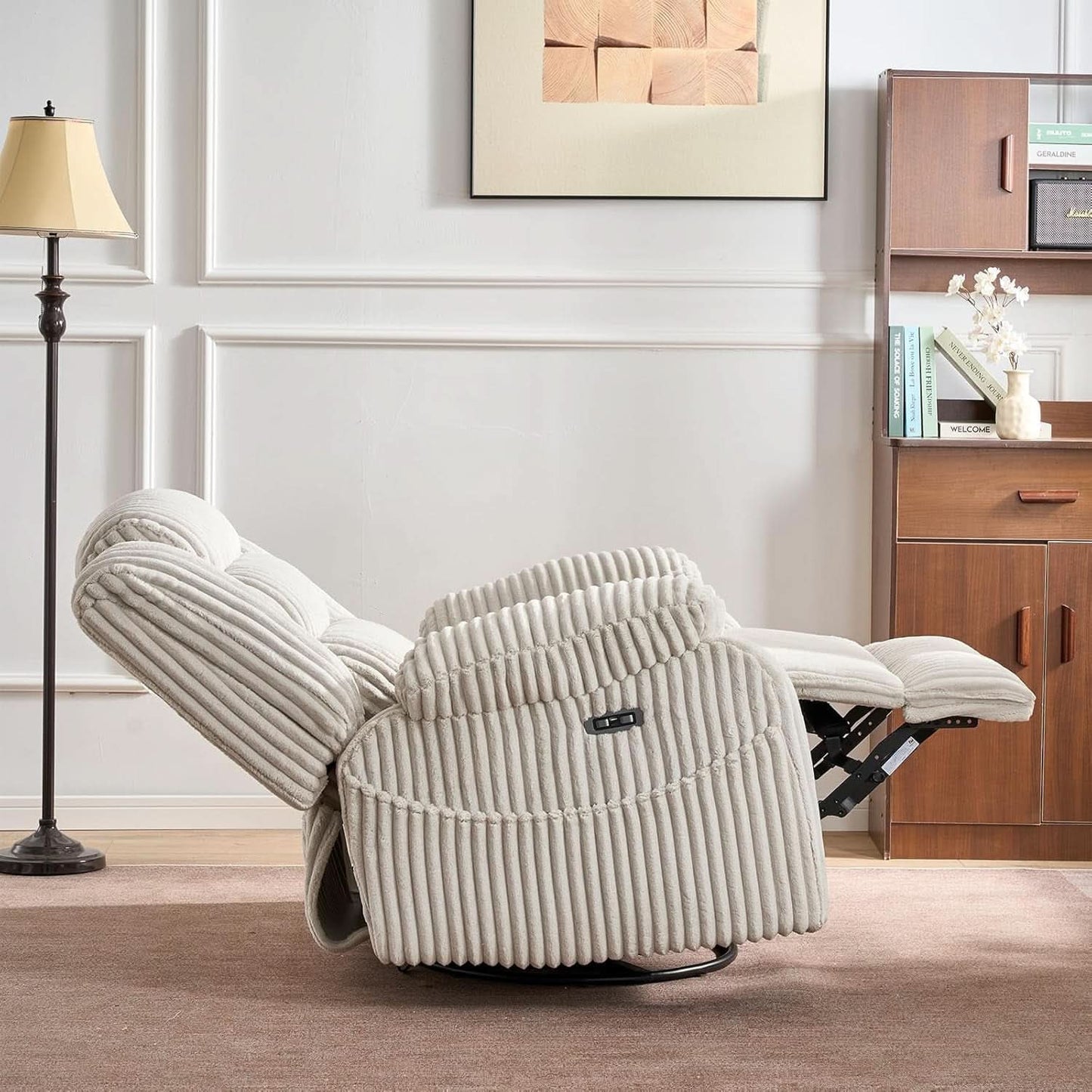 Power Swivel Rocker Recliner Chair With Massage And USB Charging White