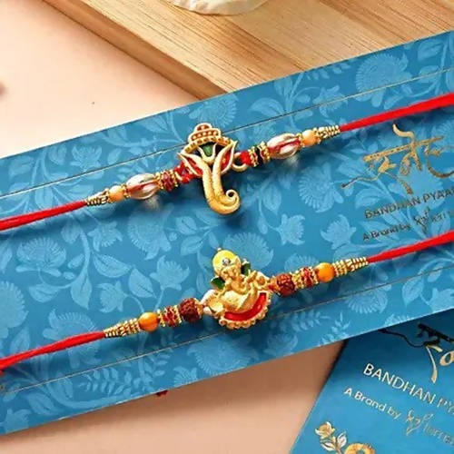 2 Ganesha Gajmukh Rakhi & Assorted Cashew