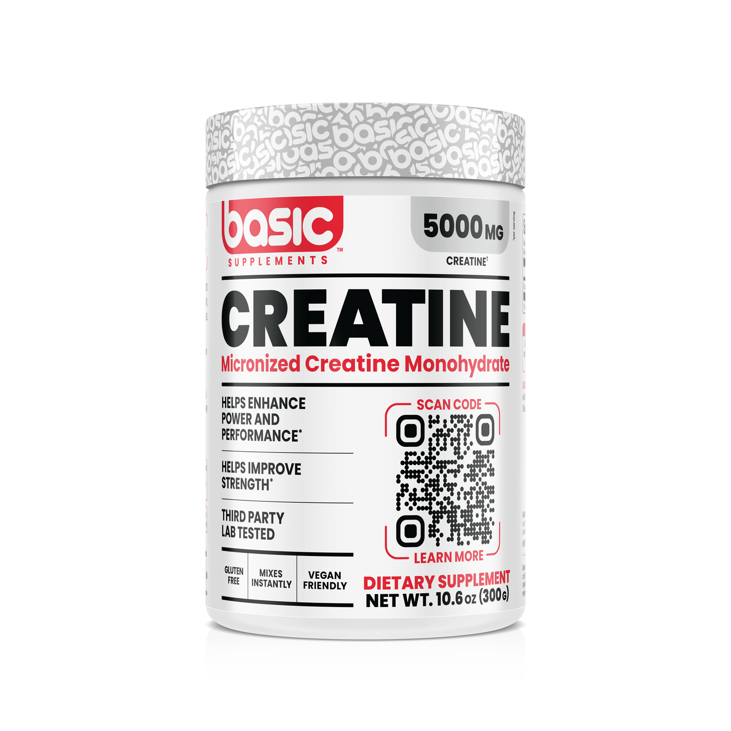 BASIC Supplements Micronized Creatine Monohydrate, Unflavored, 5,000mg, 60 Servings