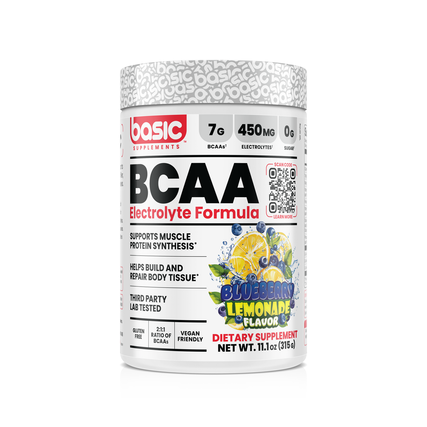 Basic Supplements BCAA Electrolyte Formula, Blueberry Lemonade, 30 Servings