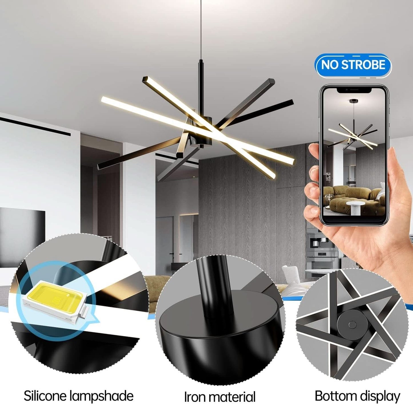 Black 31.5 Inch Modern Sputnik LED Chandelier Lighting