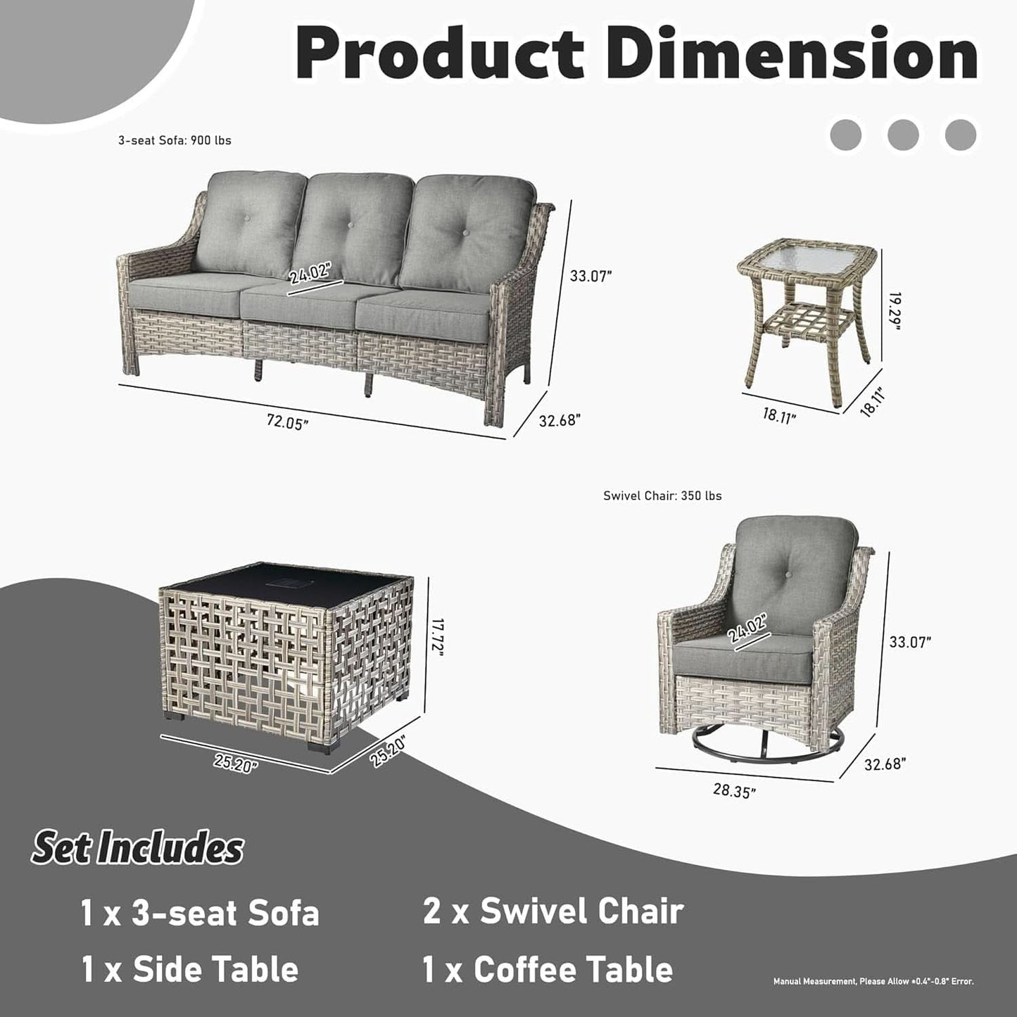 5 Piece Outdoor Patio Set With Swivel Chairs All Weather