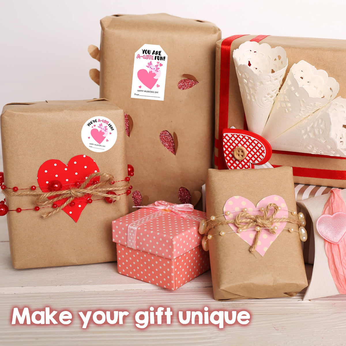Valentine's Day Labels-You are A-Lotl Fun-20 Circles & 20 Rectangles Self-Adhesive Paper Stickers for Valentines Gifts Envelope Sealing Snack Stickers, Valentine's Day Supplies-04