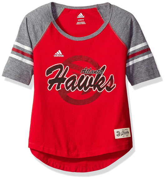 NBA Girls Atlanta Hawks Hi-Lo Raglan Tee-Red, Size M 10-12