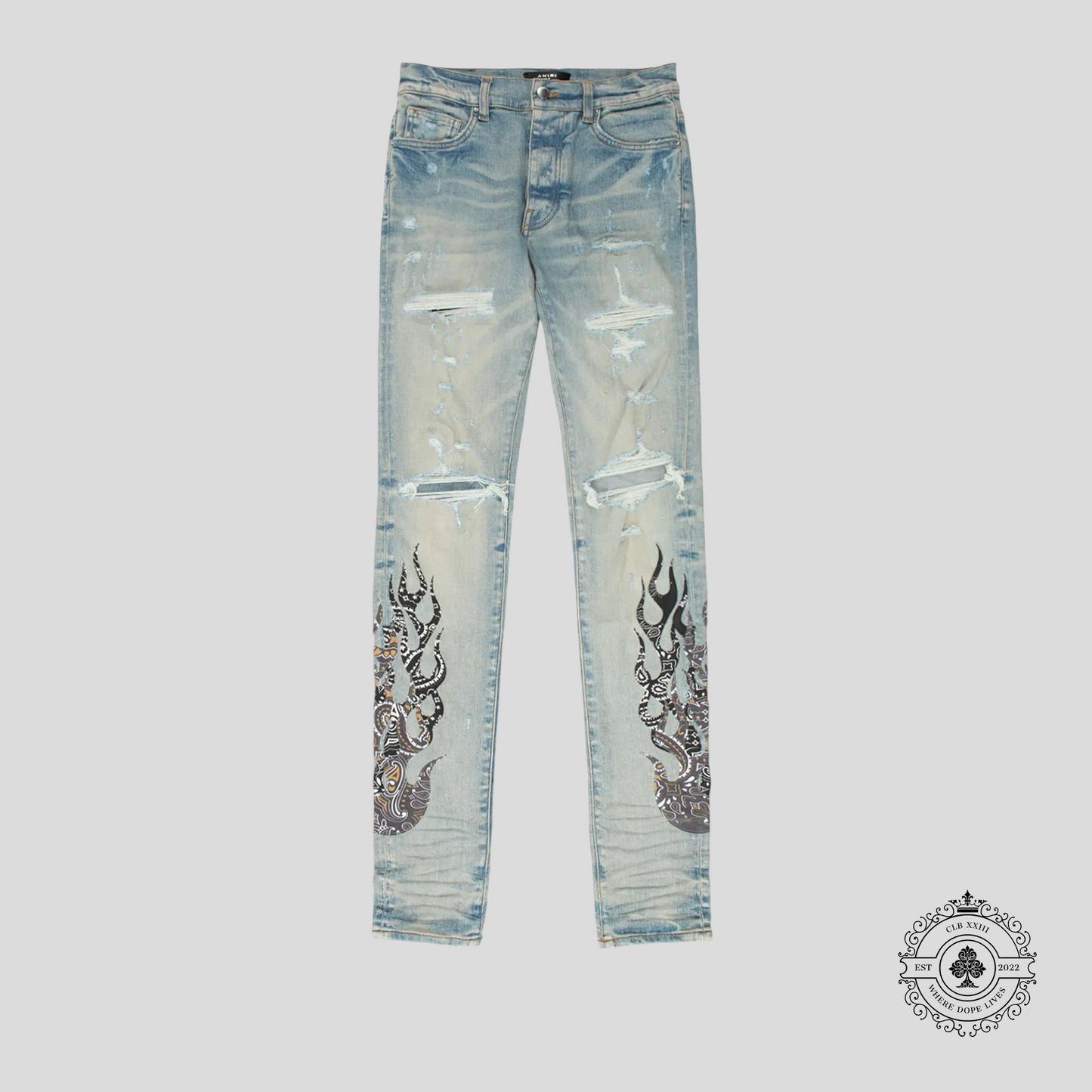 Amiri Bandana Flame Jeans in Clay Indigo / Black