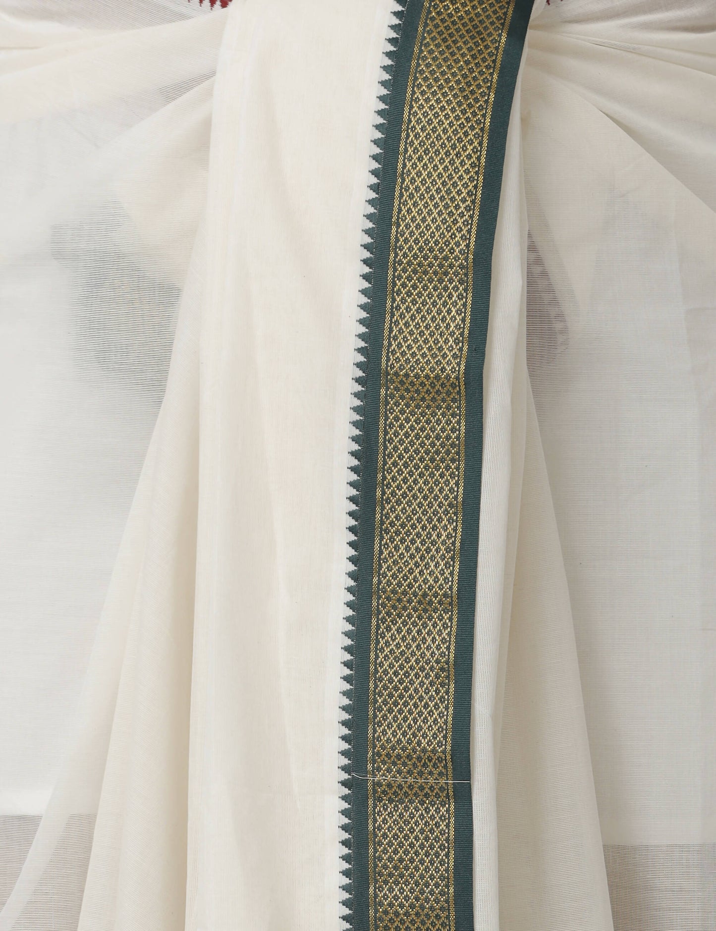 Indian Clothing Ramraj Cotton Mens Pure Cotton 5 Khan Jari 9 + 5 Kora Panchakacham Dhoti With Angavastram Set