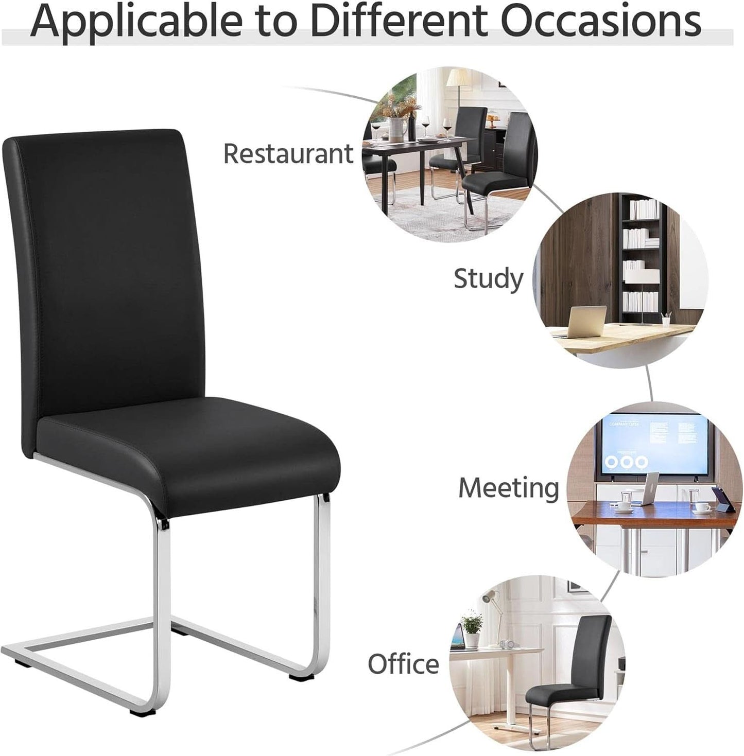 Leather Upholstered Dining Chairs Set Of 2 With Metal Legs Black