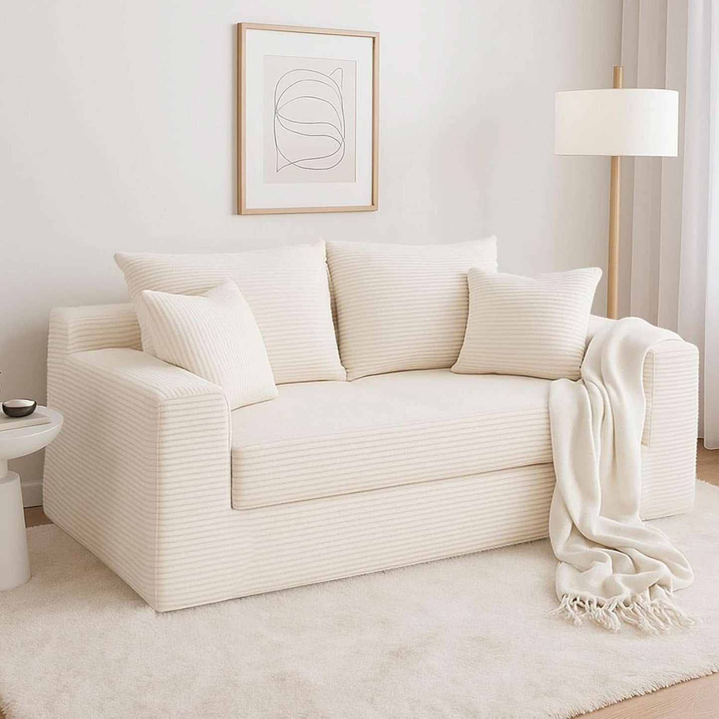 Corduroy Convertible Sofa Bed Three In One BeigeTone Sleeper