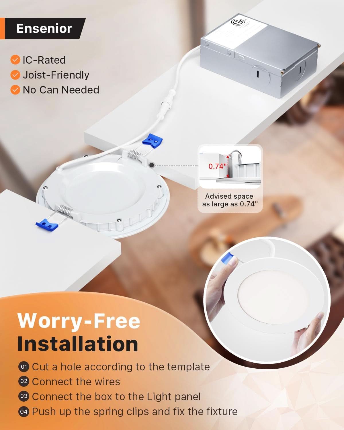 6 Inch LED Recessed Ceiling Light Dimmable 2700K 5000K 5CCT 1050LM 12W 120V Canless Wafer Downlight 24Pack ETL FCC IC