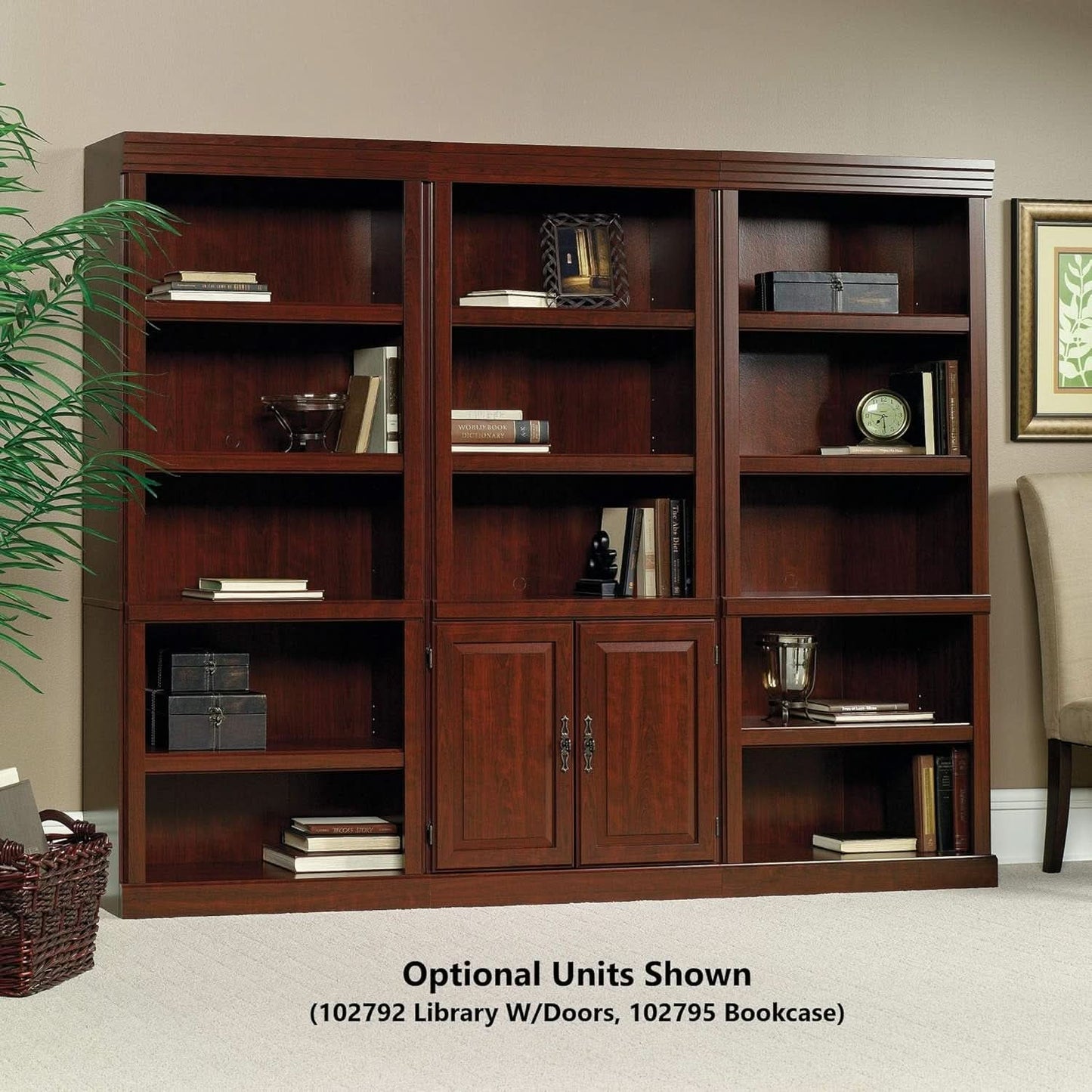 Heritage Hill Library With Doors Bookcase, Classic Cherry Finish, 71 Inch Tall