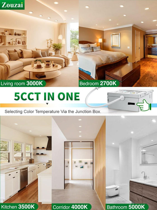 Six Inch Black LED Recessed Ceiling Light 5CCT Dimmable With Junction Box 24 Pack