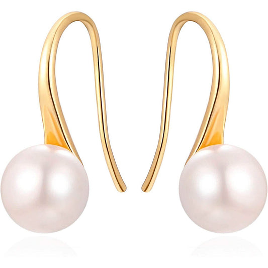 925 Sterling Silver 7.5-8mm White Freshwater Cultured Pearl Dangle Drop Earrings
