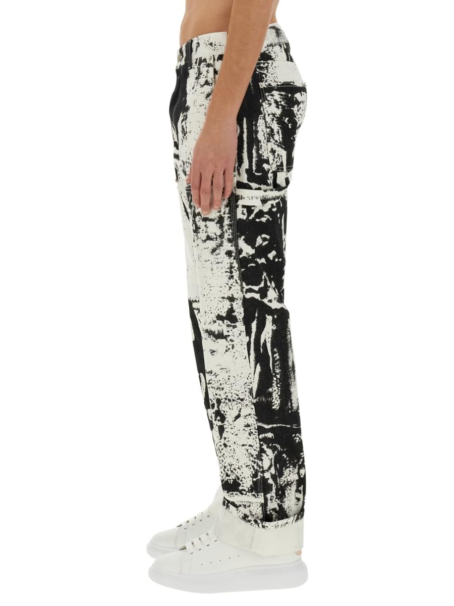 Alexander Mcqueen Men Workwear Jeans With Fold Print