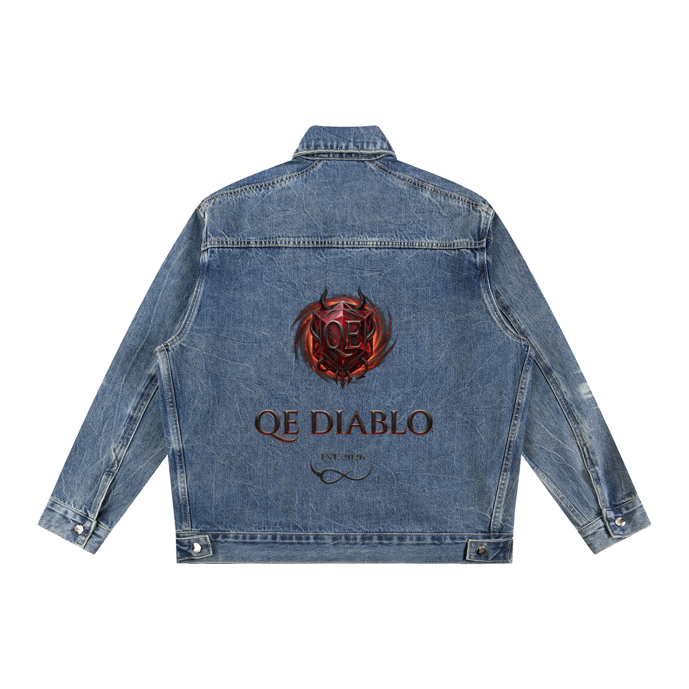 QE Diablo Vintage Wash Zip Up Denim Jacket