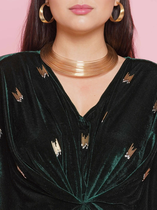 Women Republic Green Velvet Hand Embellished Gown
