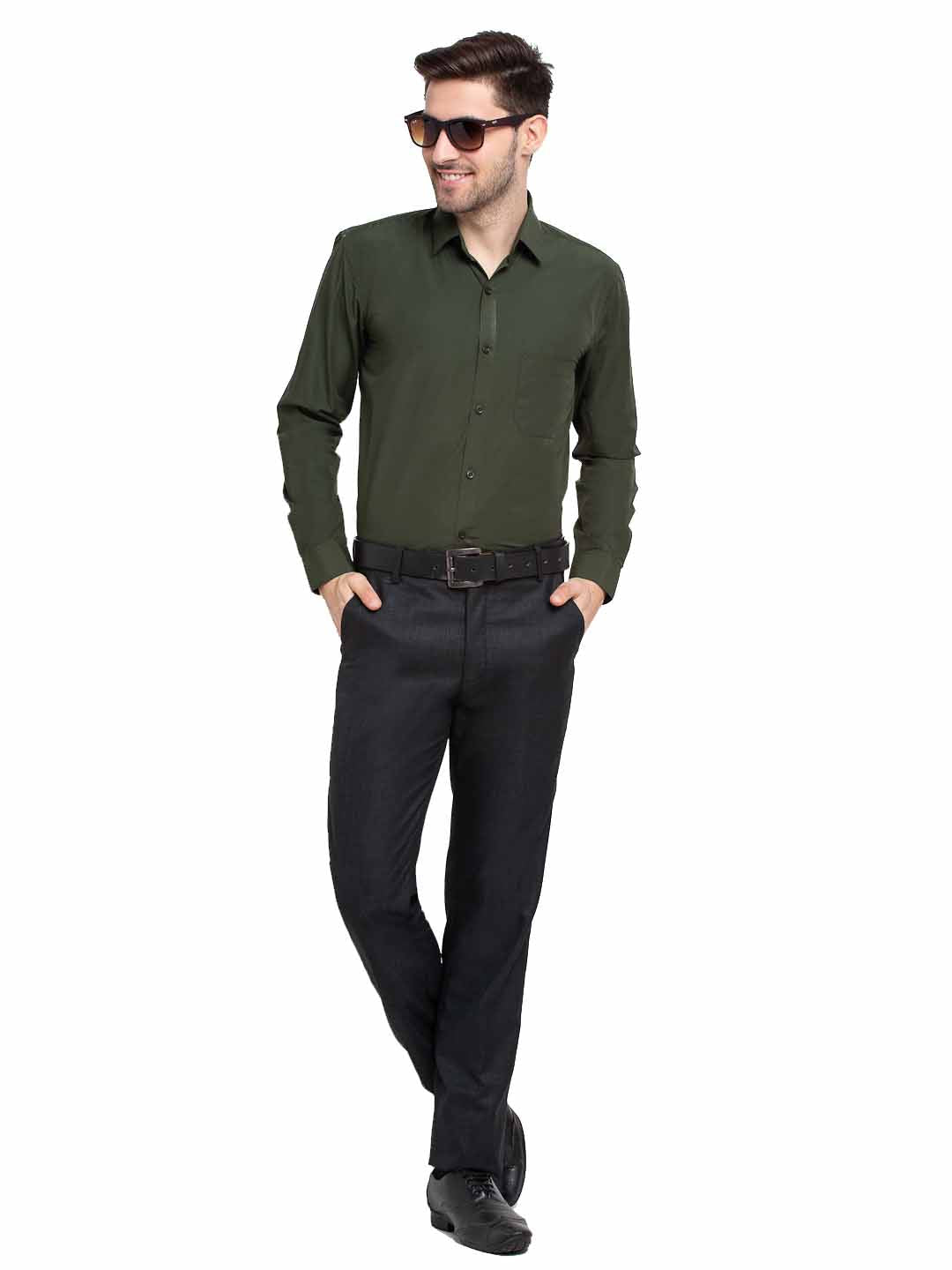 Jainish Men's Cotton Solid Mehndi Green Formal Shirt's ( SF 361Mehndi )