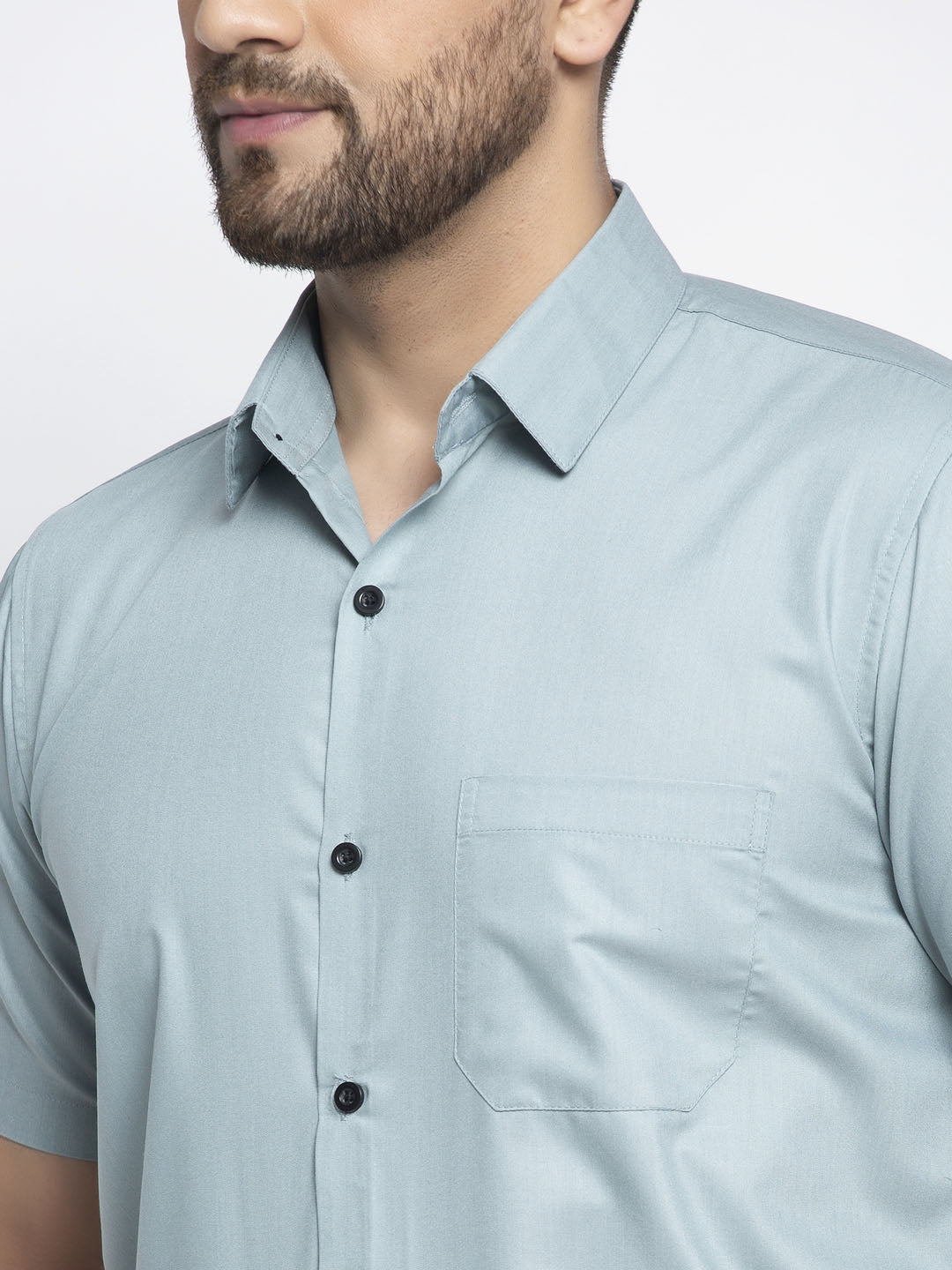 Jainish Green Men's Cotton Half Sleeves Solid Formal Shirts ( SF 754Sea-Green )