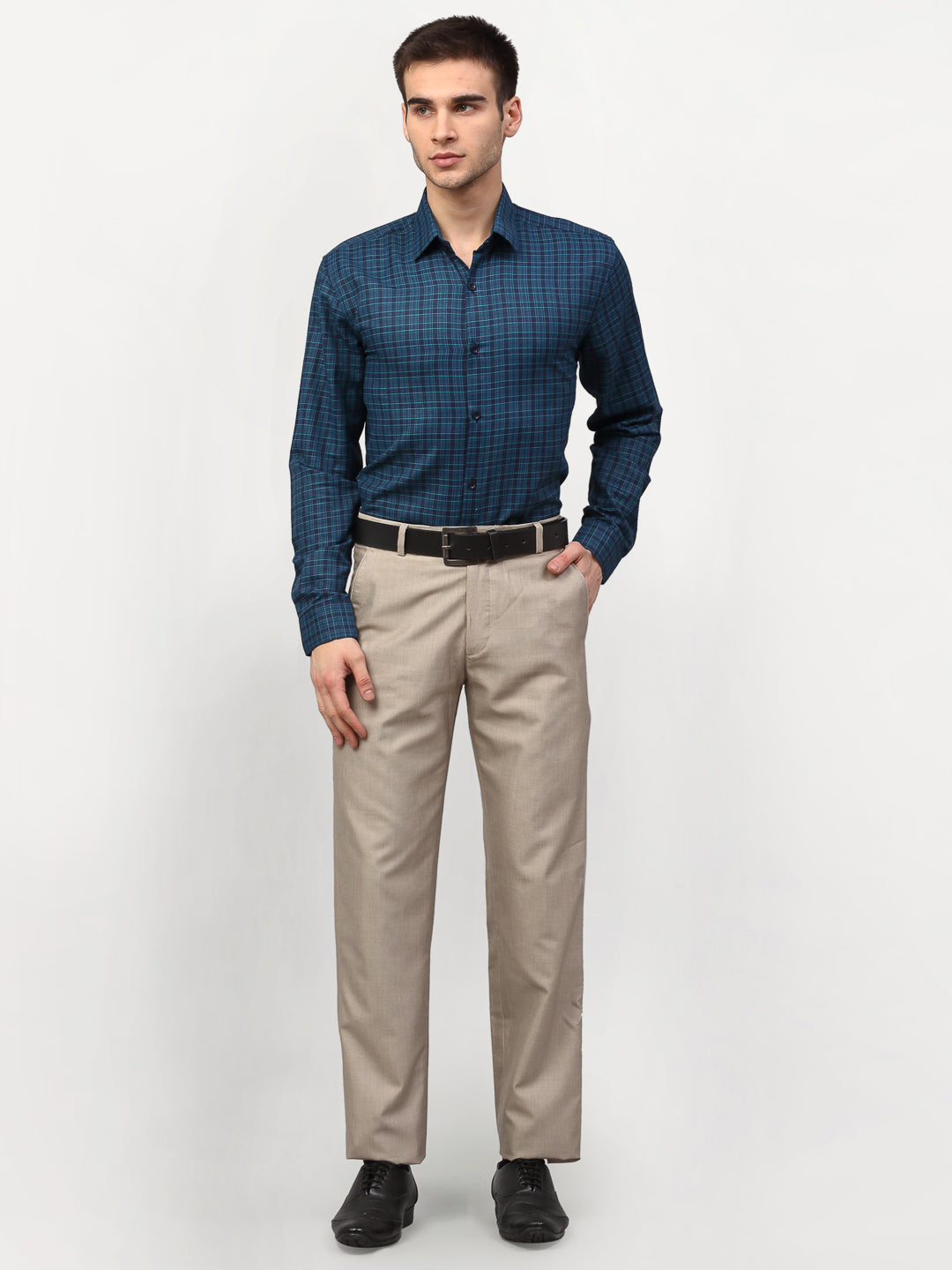 Jainish Blue Men's Checked Formal Shirts ( SF 780Blue )