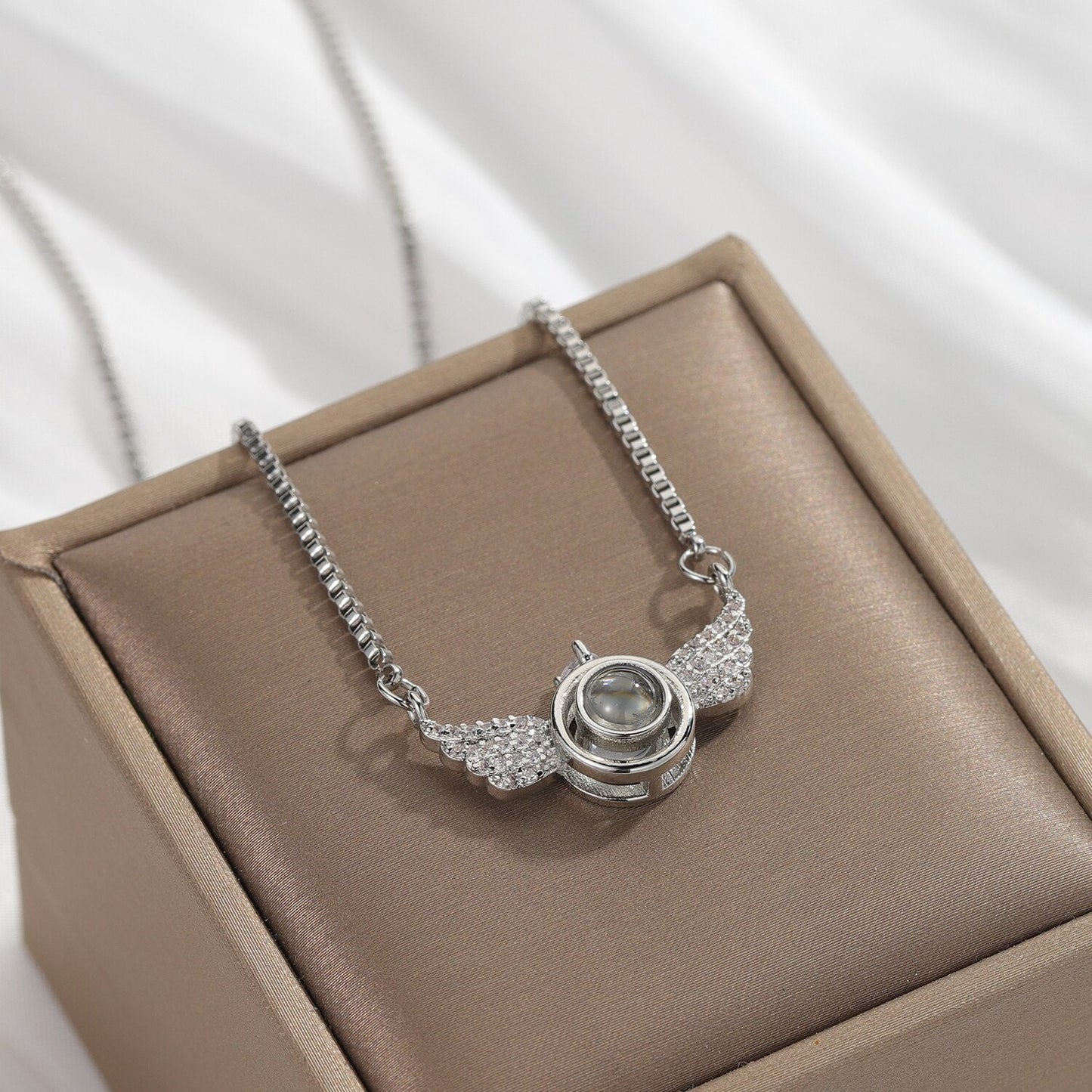 New Personalized Angel Wing Pendant Custom Photo Projection Necklace