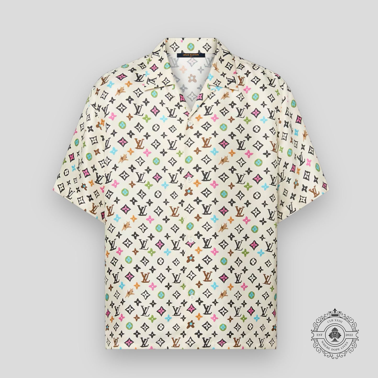 Louis Vuitton Monogram Craggy Printed Short-Sleeved Silk Shirt in Beige