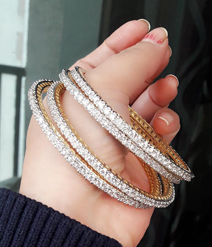 Gold-Polished Alloy Designer Yellow Combo Of Ad Bangles - The Pari