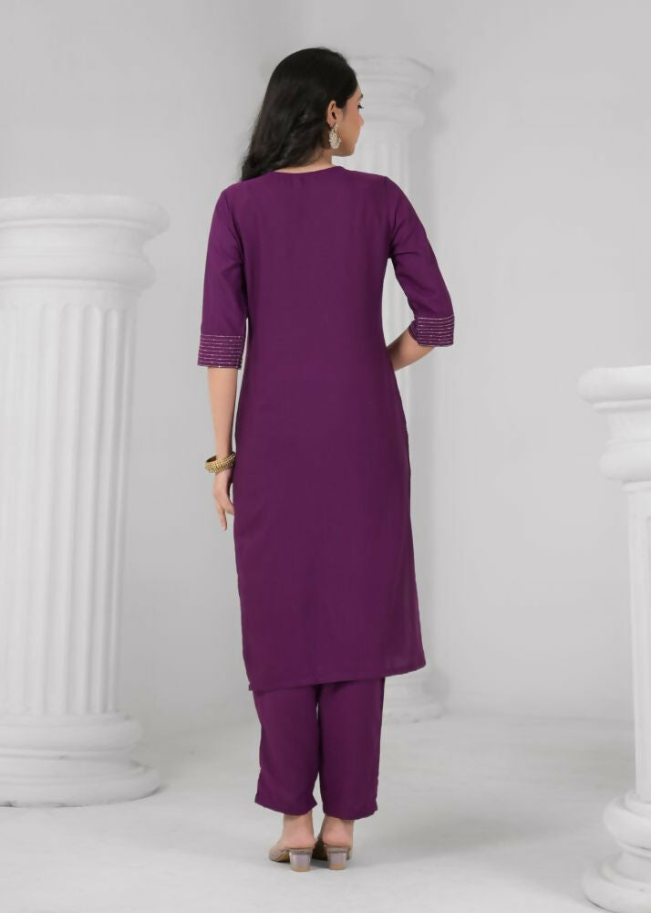 Ethnic Festive Wear Reyon Wine Stitched Suit With Dupatta - Tanisha