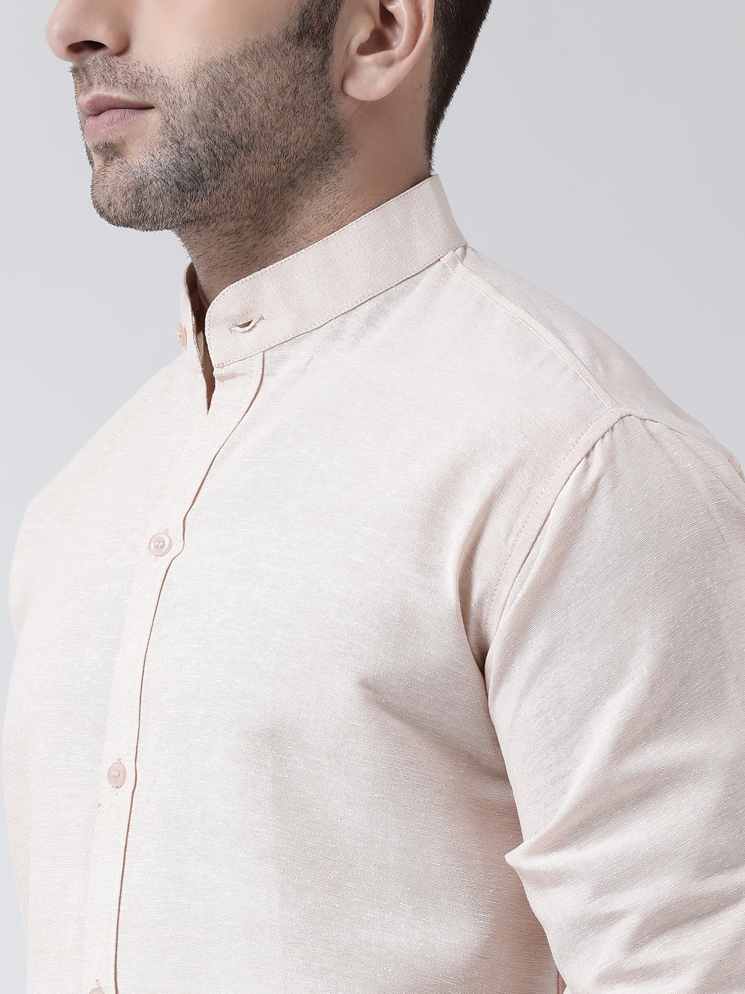 RIAG Beige Men's Chinese Collar Full Sleeves Shirt